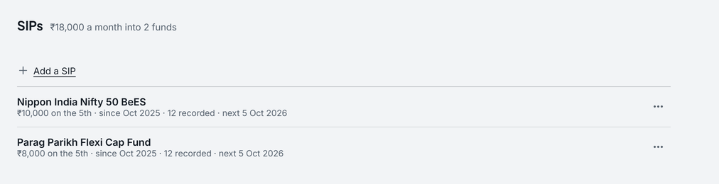 Pocket's SIPs, on the Investments page, on the sample person's data.